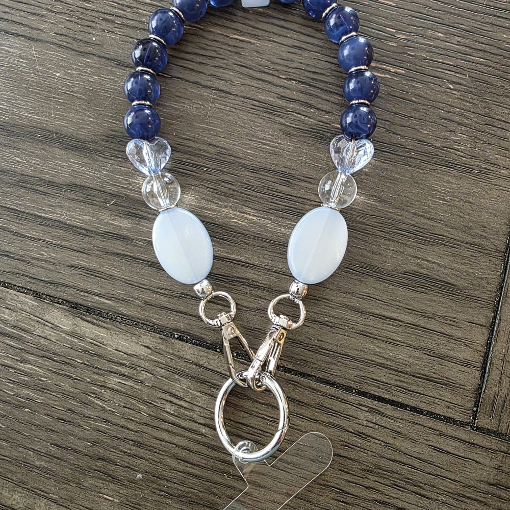 Blue and White Beaded Phone Lanyard